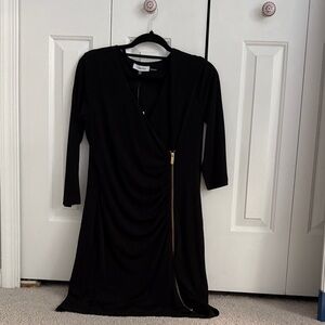 Calvin Klein Black Long Sleeve Dress with Gold Zipper